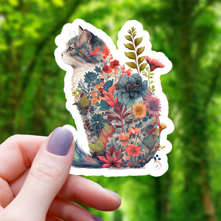 Mimic Gaming Co - Wholesale Sticker - Botanical Floral Cat Sticker - 3"