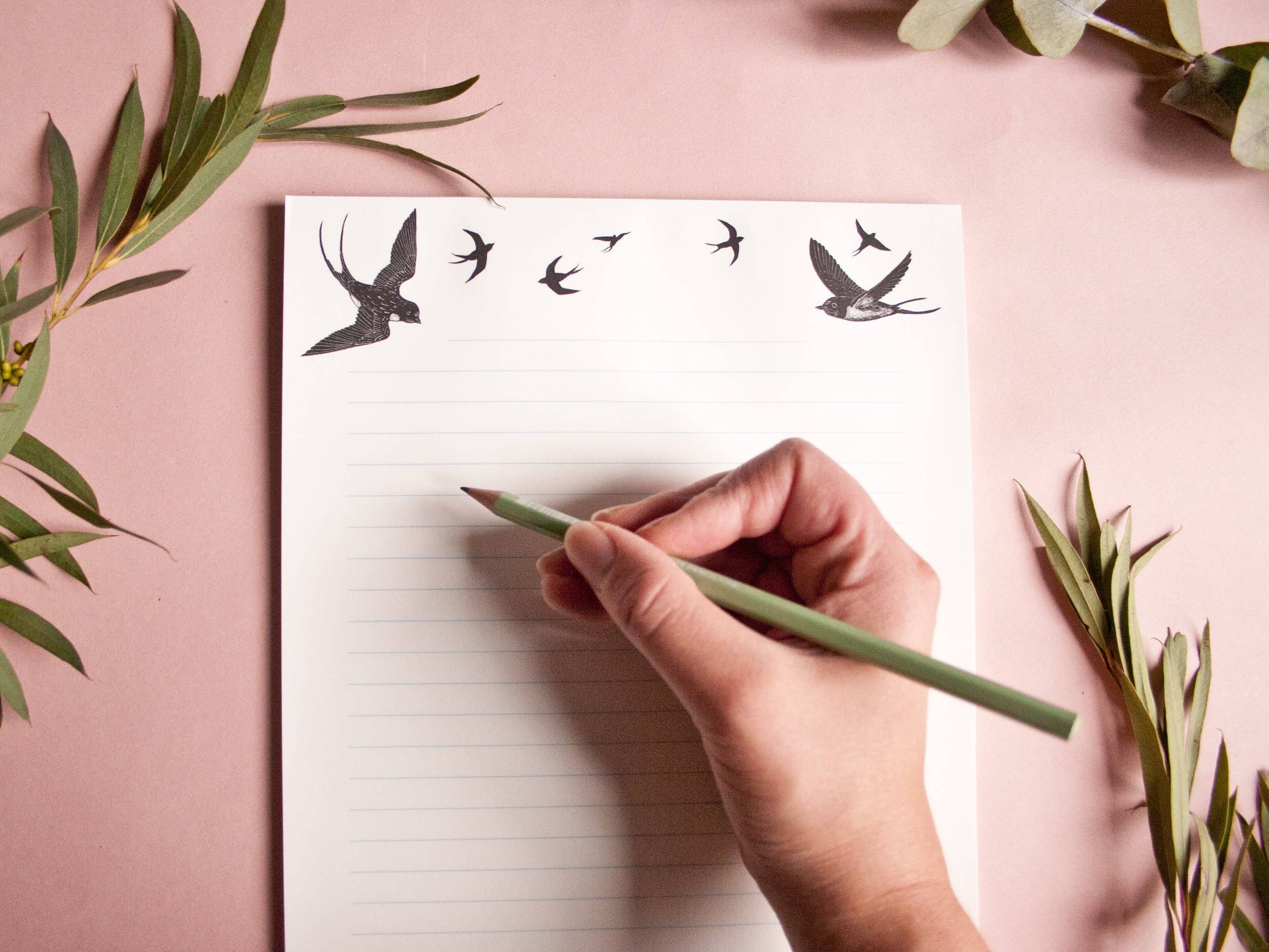 Katja Rub - Wholesale Stationery/Notecard Set - Stationery Set Swallows, A4 Notepad & 10 Envelopes2