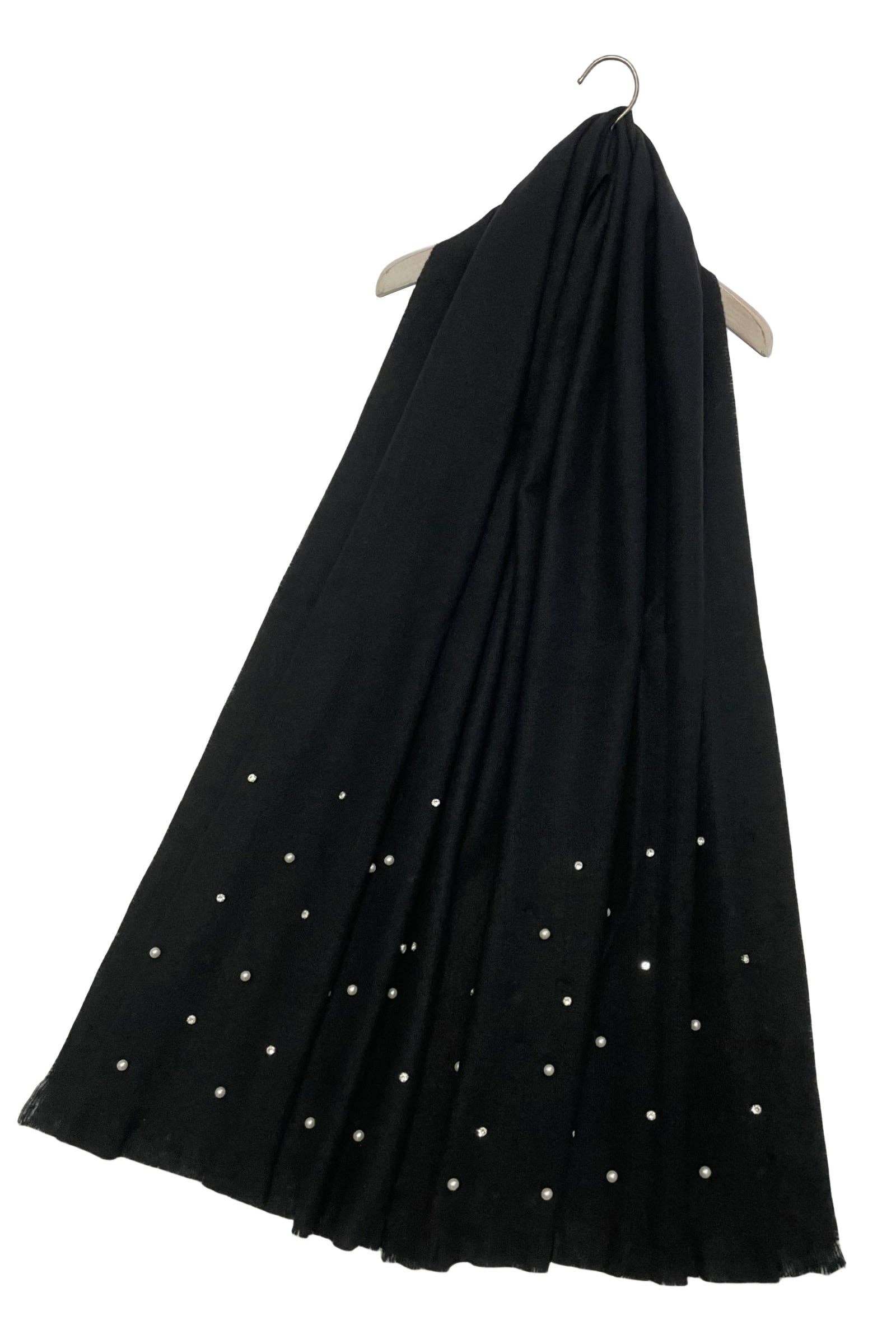 Fashion Scarf World - Wholesale Scarf - Women's - Pearl and Diamante Plain Wool Frayed Scarf1