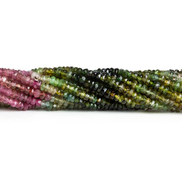 3mm Veelkleurige Toermalijn Gefacetteerde Rondel 14 inch 210 kralen voor wholesale door The Bead Traders