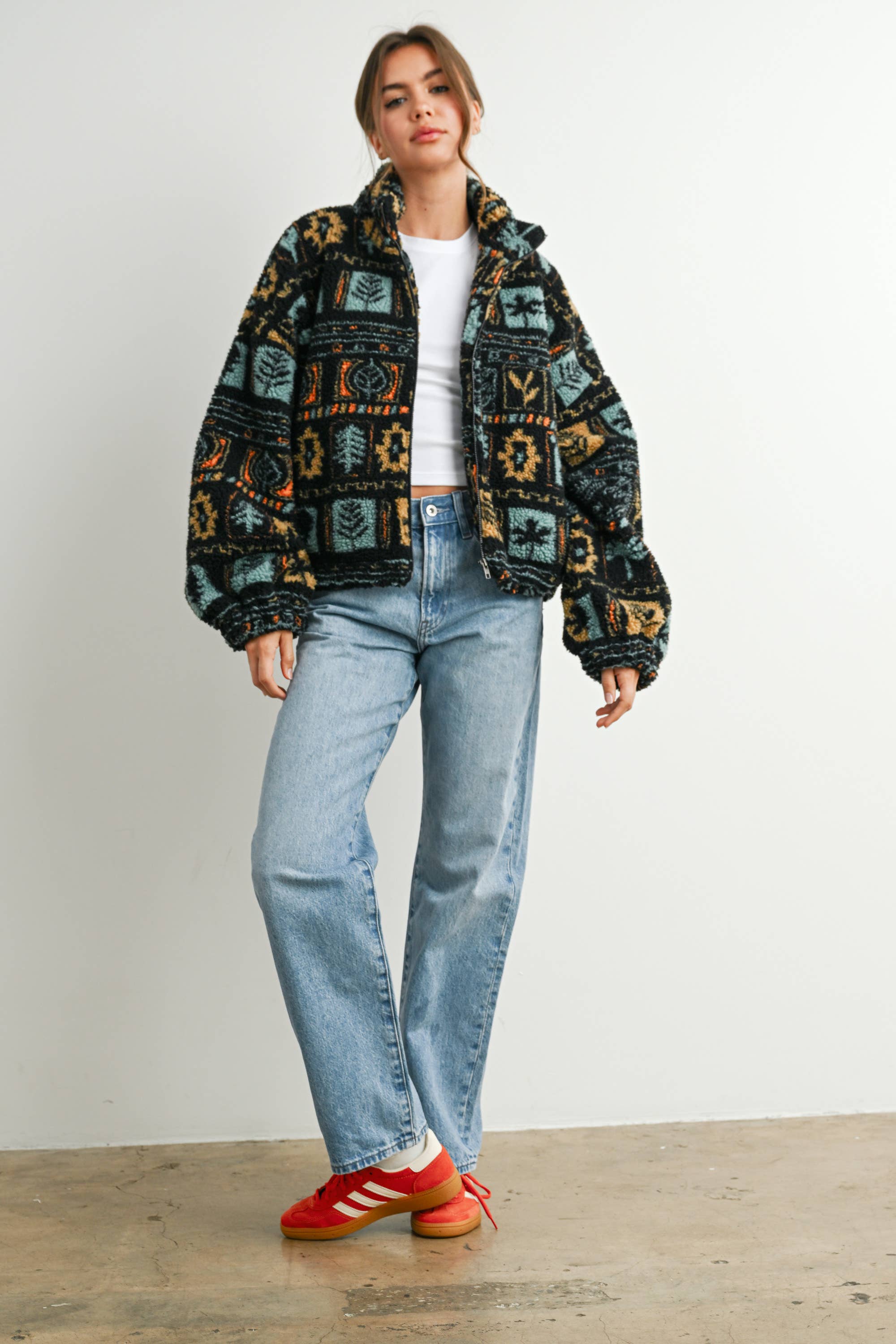 BLACK MULTI Zip-Up Polar Fleece Mock Neck Long Sleeve Jacket - BMJ7842 for wholesale on Faire12