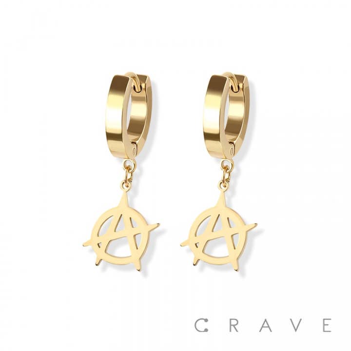 CRAVE BODY JEWELRY - Wholesale Dangle Earrings - PAIR OF SS HUGGIE/HOOP EARRINGS WITH BAT DANGLE