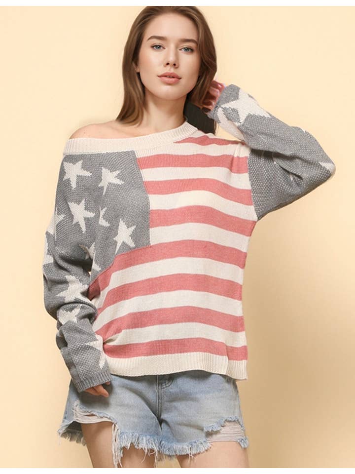 Picture Color Ladies The Stars and The Stripes Pullover Sweater SKT4748 for wholesale on Faire