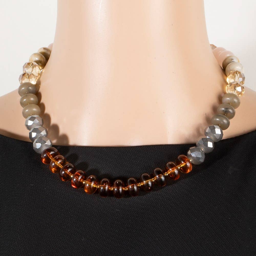 The Looks by Fame Accessories - Wholesale Pendant/charm necklace - Mixed Faceted And Marble Resin Disc Beads Necklace4