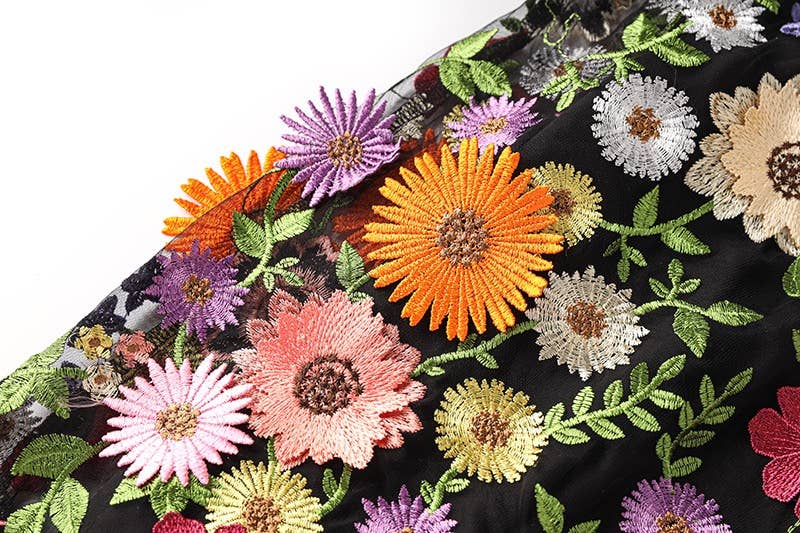 Black SK016 Fresh Daisy & Sunflower Lace High Waist Skirt for wholesale on Faire7