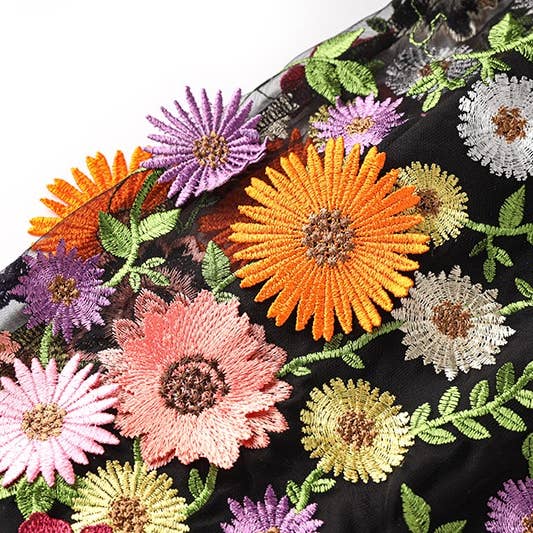 Black SK016 Fresh Daisy & Sunflower Lace High Waist Skirt for wholesale on Faire7