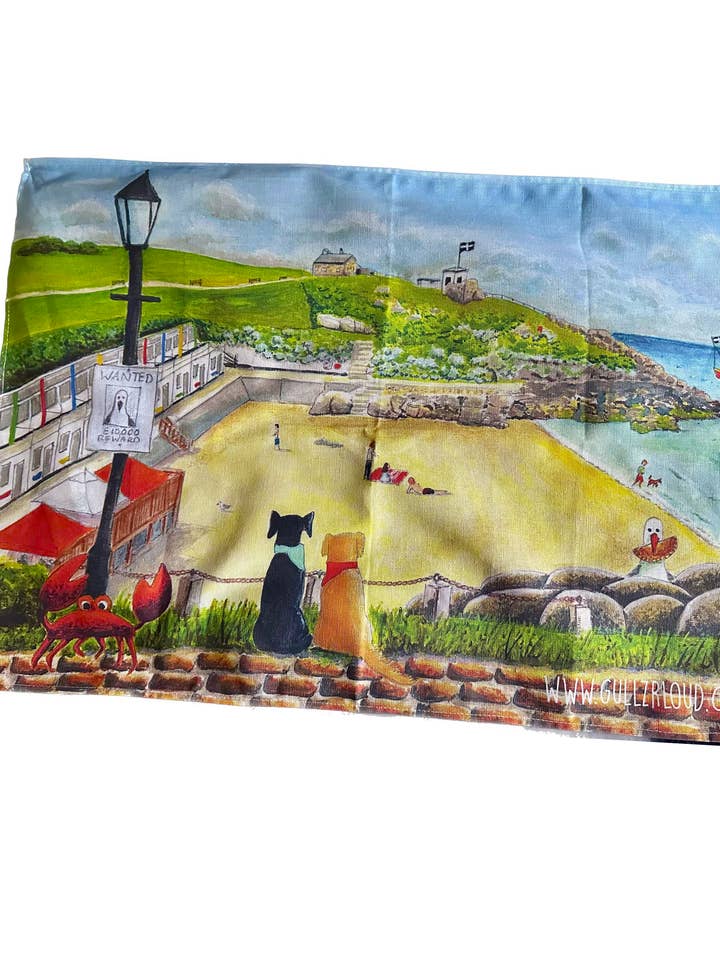 Porthgwidden Dogs Tea Towel for wholesale by Gullz R Loud