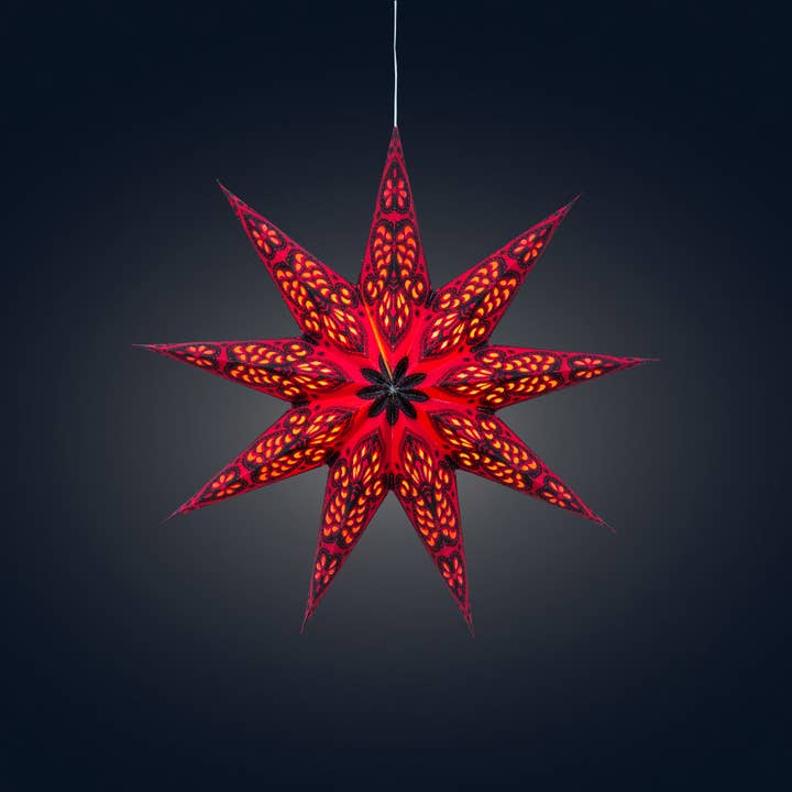Artschatz LLC - Wholesale Paper Lantern/Lamp - Phoenix ~ 9 Pointer, 17 inch, Red Paper Star Lantern Light