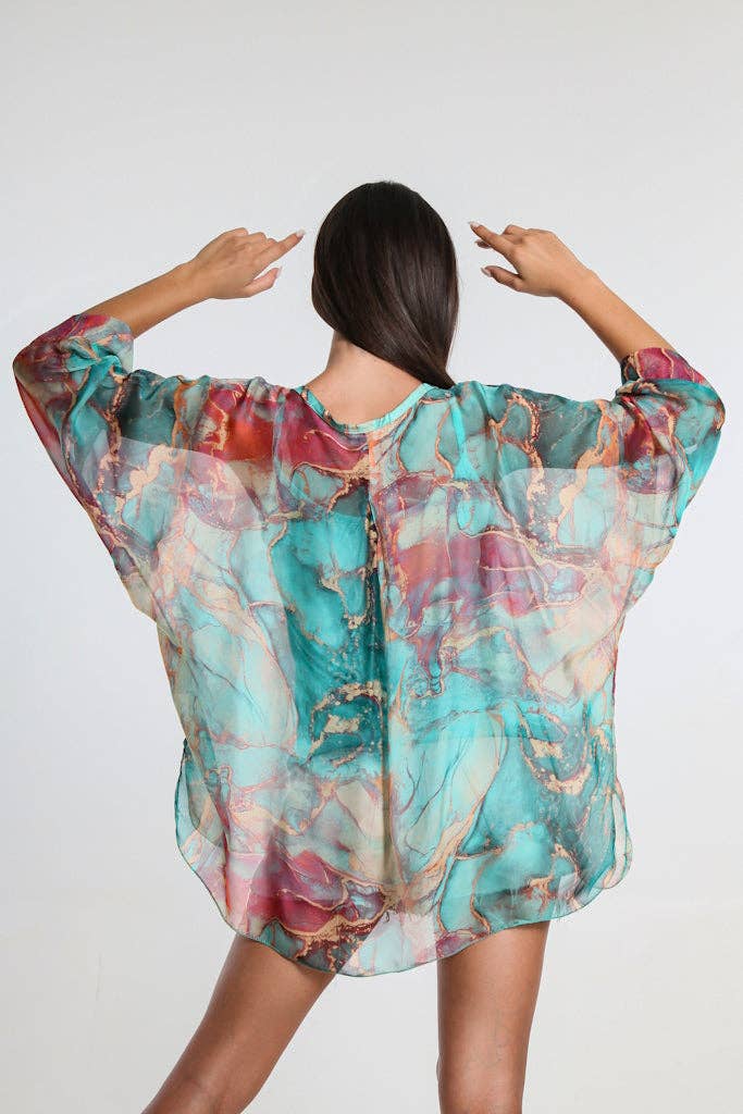 TINA Stephens Italy/Tees By Tina – Engroshandel Skjorte med buttondown – til kvinder – Rosana Marmor Silke Sheer Bluse m/Tank (BQ240M)16