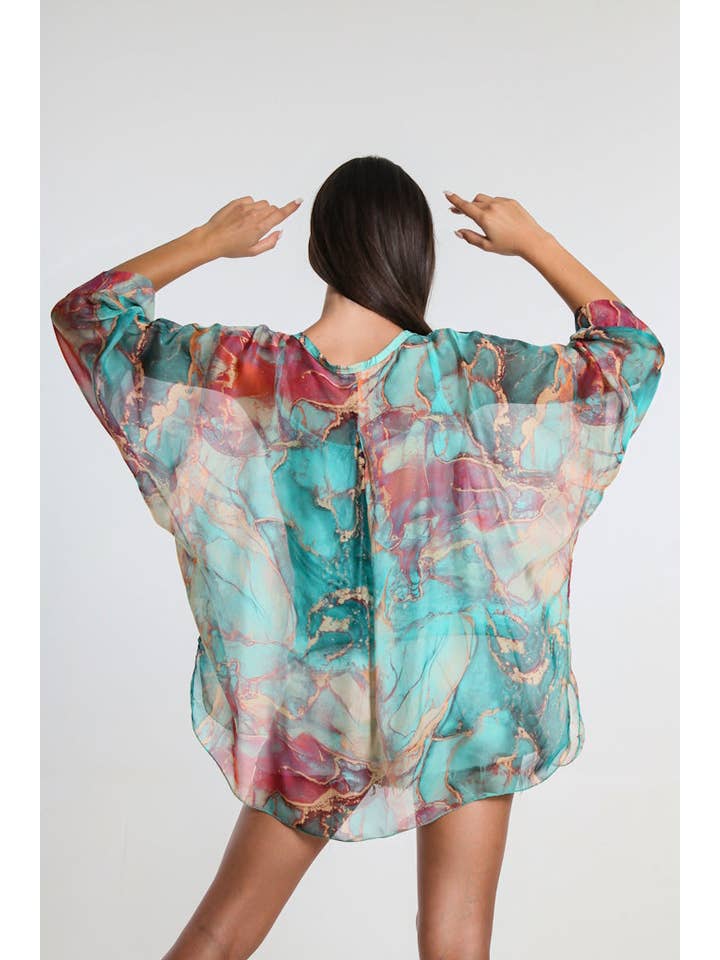 TINA Stephens Italy/Tees By Tina – Engroshandel Skjorte med buttondown – til kvinder – Rosana Marmor Silke Sheer Bluse m/Tank (BQ240M)16