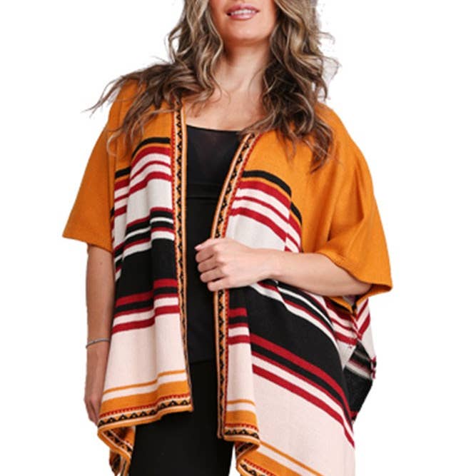 Hana - Wholesale Wrap - Women's - Colorful Striped Warm Knit Ruana Shawl Wrap