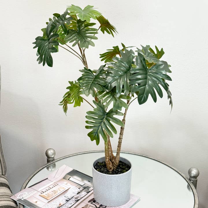 18"-Tabletop Faux Philodendron Plant in grey pot for wholesale by Angel Isabella