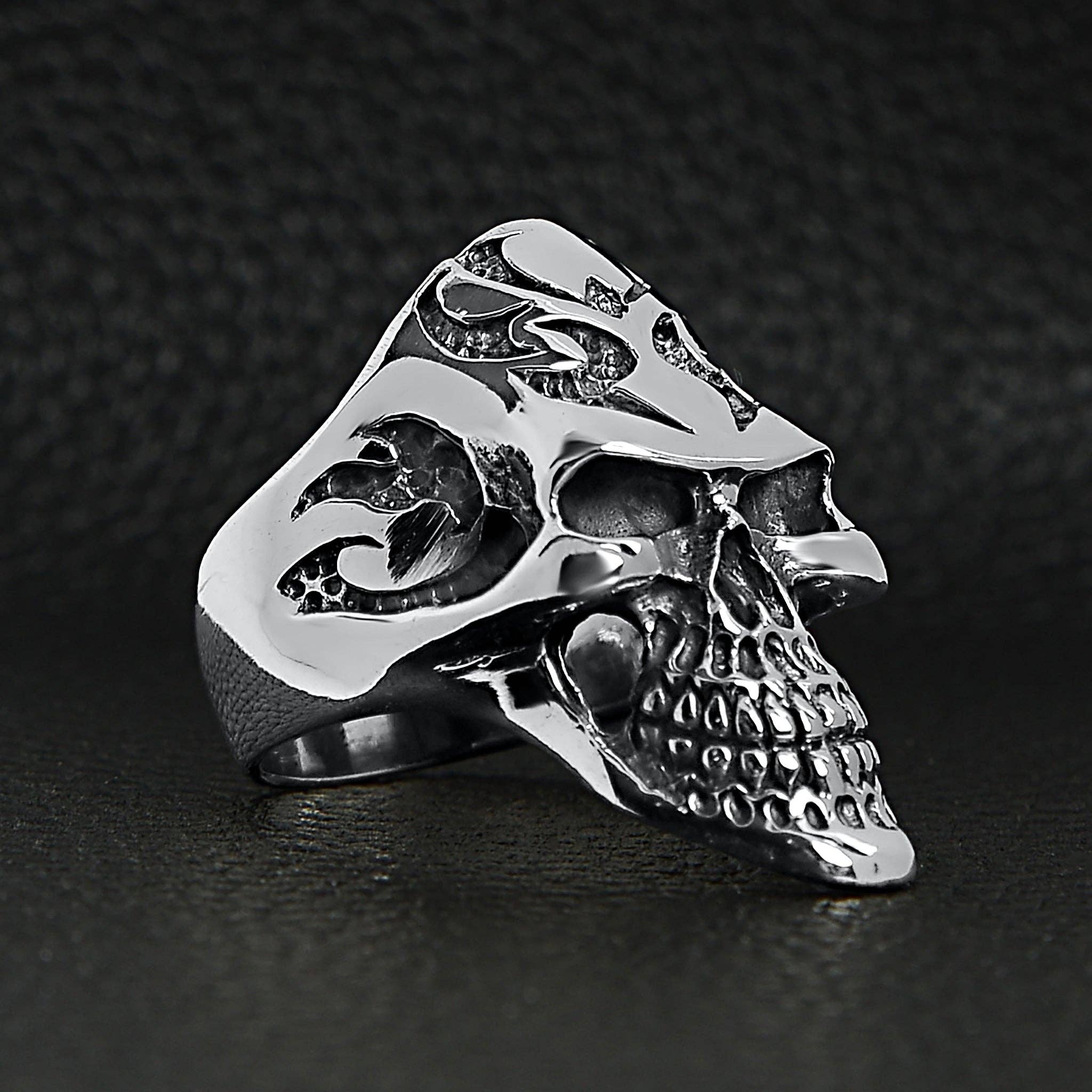 WJW – wholesale Cocktail/statement ring – Sterling Silver Flaming Skull Ring4