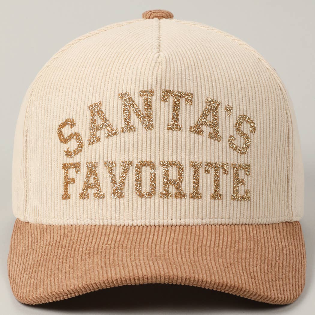 Fashion City - Wholesale Baseball Cap - Unisex - Santa's Favorite Glitter Text 5 Panel Corduroy Cap0