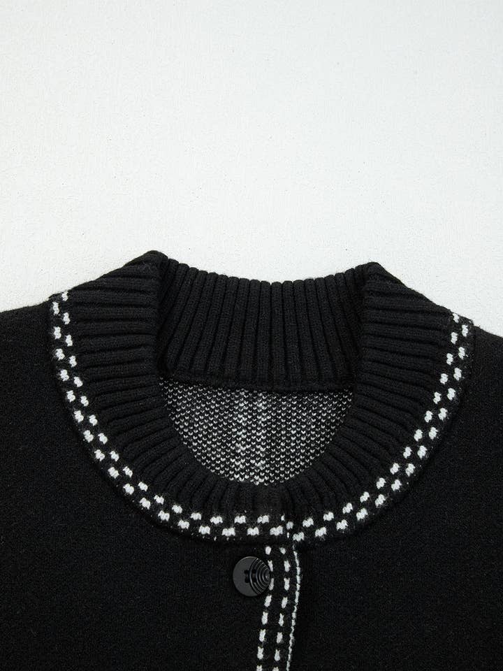 Black Contrast Trim Button up Sweater Cardigan for wholesale on Faire2