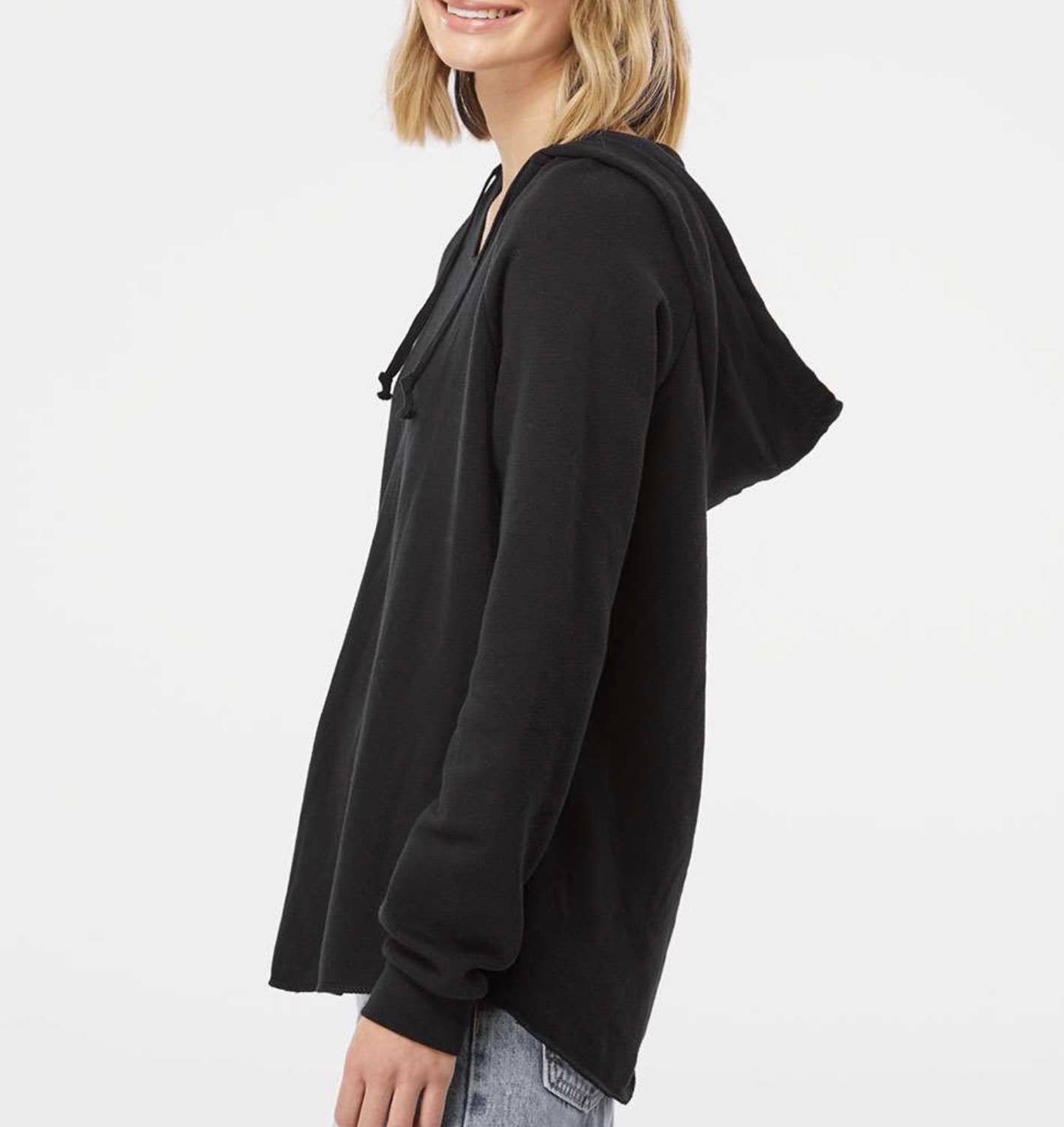 Mad Love Shop - Wholesale Hoodie - Dames - Zwarte fleecetrui met V-inkeping en capuchon voor op het strand met Cat Moon2