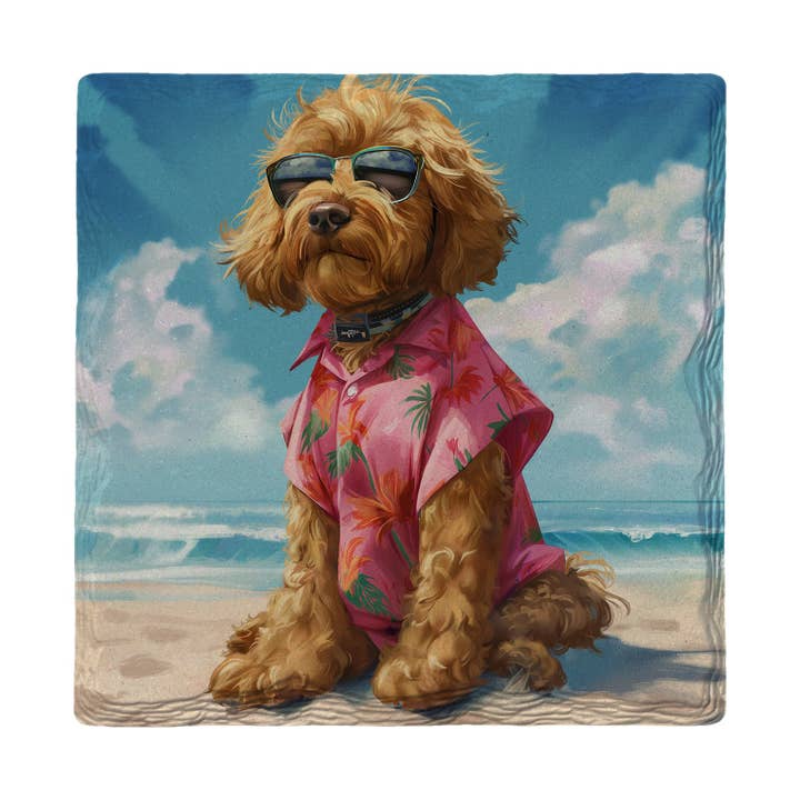 Golden Doodle Beach Dog | Drink Coaster pour la vente par Mill Wood Art
