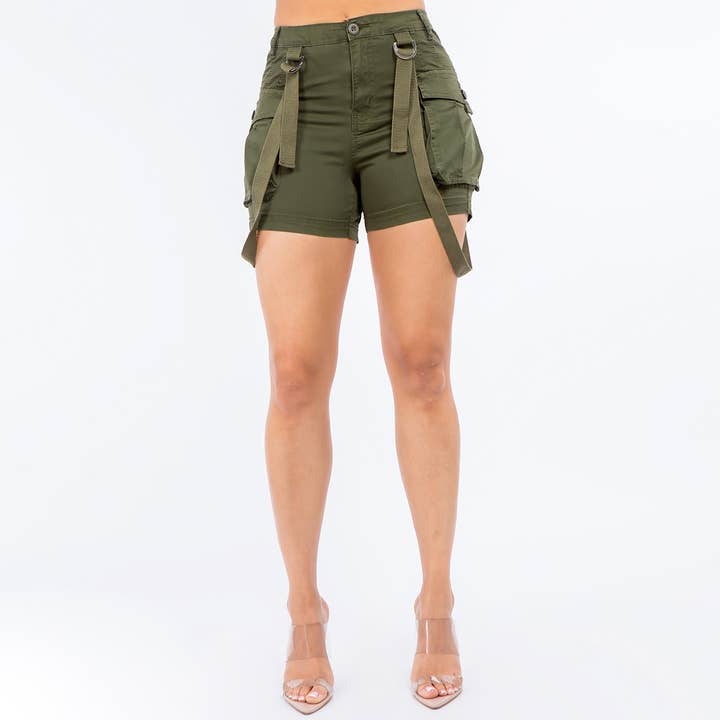 American Bazi - Wholesale Shorts - Women's - PLUS SIZE HIGH WAIST MINI SHORTS WITH SUSPENDERS-RJSO5535P1