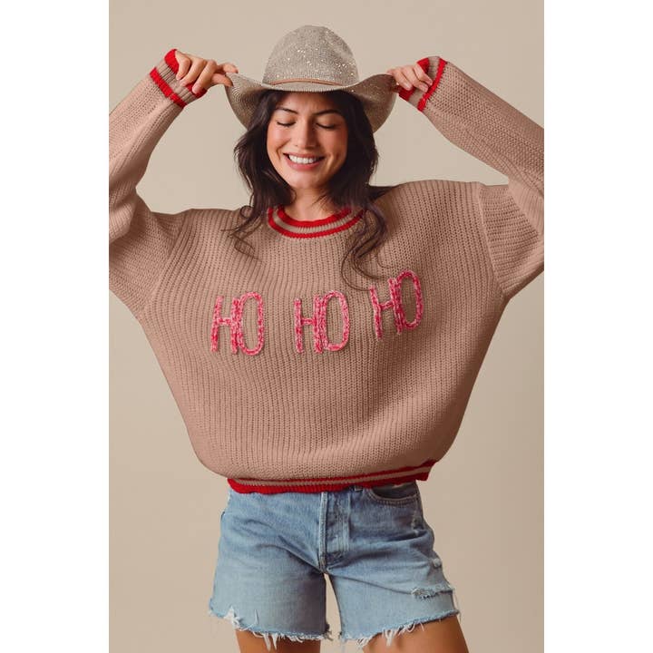 IVE - Wholesale Knit Sweater - Women's - CHRISTMAS TWO TONED LETTERING STITCH SWEATER TOP
