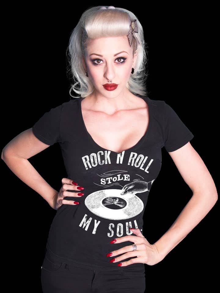 Stola Rock N'Roll My Soul con scollo a V nera per la vendita all'ingrosso da parte di Se7en Deadly