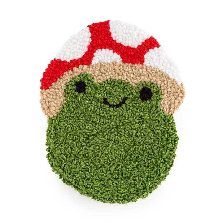 Base de Copo com Sapo e Cogumelo, Base de Copo em Punch Needle por atacado de EmbroiderywithAycan