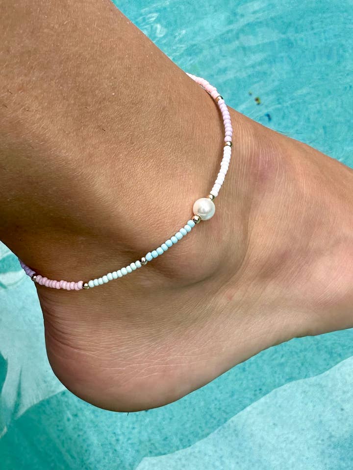 Bead Color Block Mini Pearl Point Anklet for wholesale by Offshore Surf Co