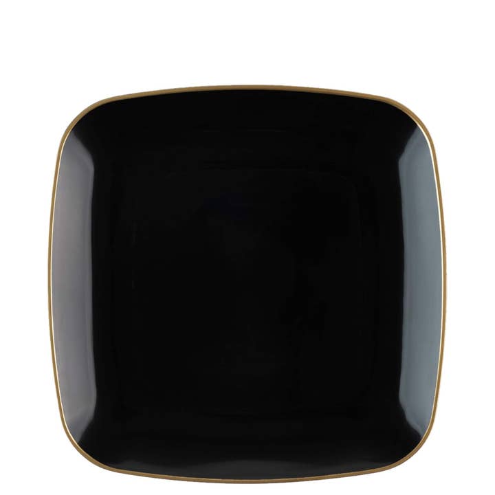 8.5" Disposable Fancy Square Black Plastic Lunch Plates for wholesale by EcoQuality