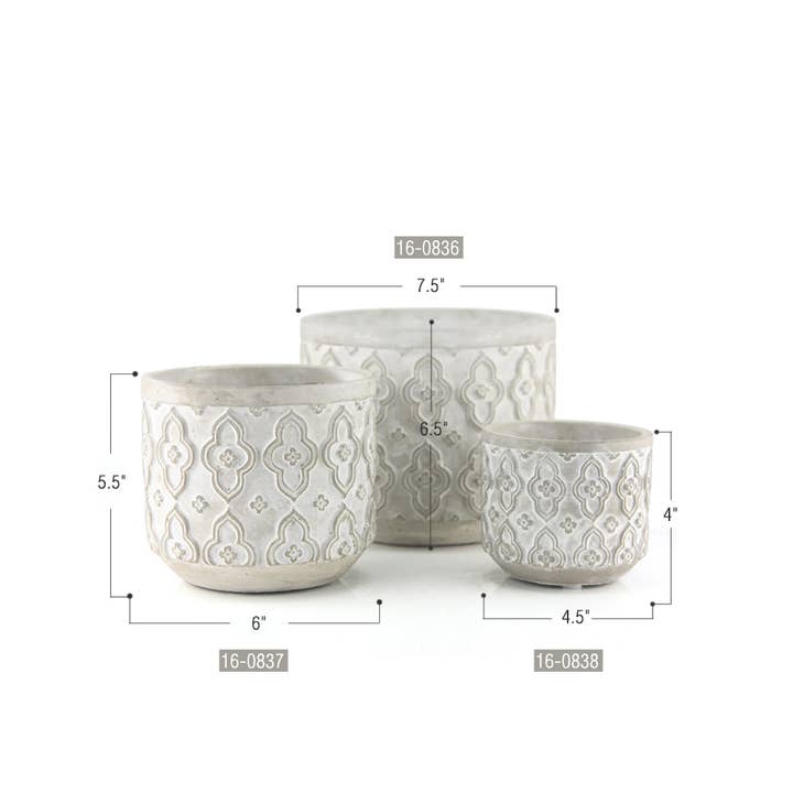 Ornament Relief Planters (H-4” x D-4.5”) for wholesale by Galore Home