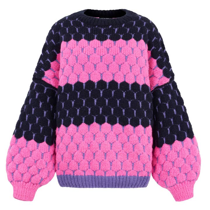 Cara & The Sky – Engroshandel Pullover - Dame – Marissa Stripe Bubble Stitch Jumper Navy | Strikvarer til kvinder