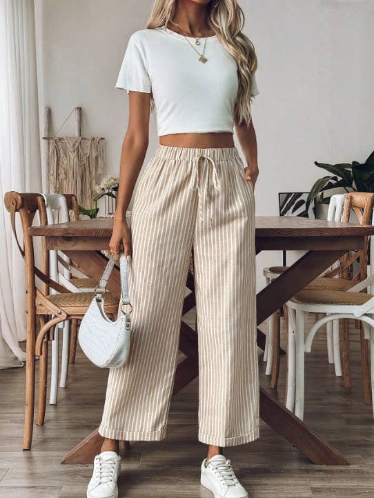 Rosa Clothing - Wholesale Pants - Women's - Laced Stripes Wide Leg Pants1