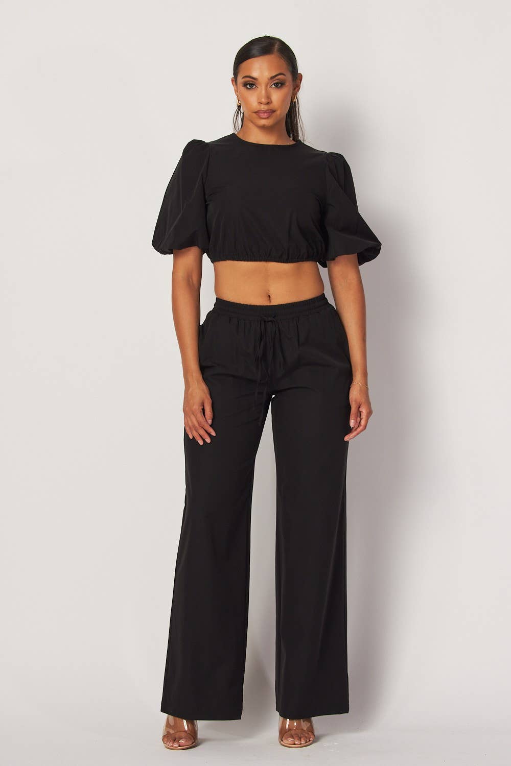 Hot & Delicious – wholesale Top & pants set (NOT Loungewear) – Women's – Tori Bubble Sleeve Crop Top & Pants Set (HDC32475)5