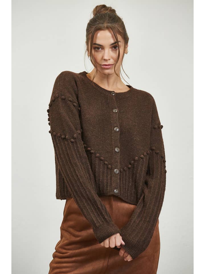 Edit by Nine - Wholesale Cardigan - Women's - Pom Pom Detail Oversized Sweater Cardigan4