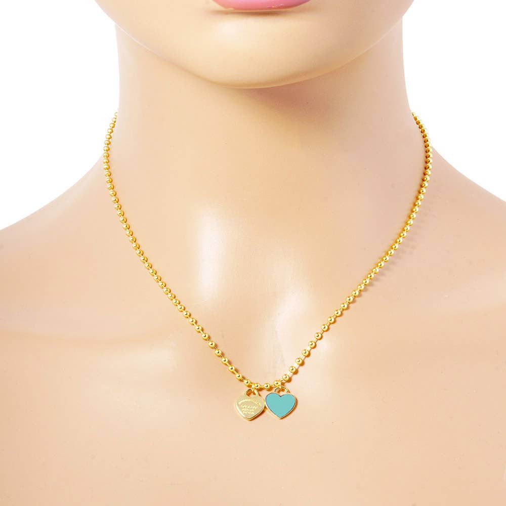 Sensibling Corp. – wholesale Pendant/charm necklace – Gold Dipped Double Heart Pendant Bubble Chain Necklace
7
