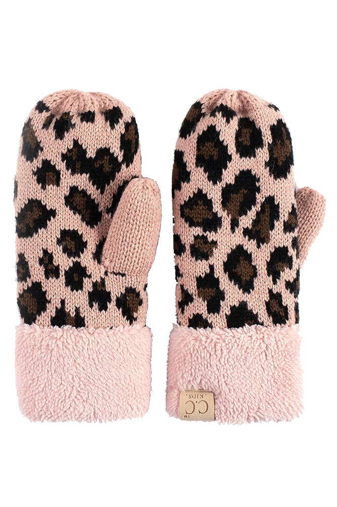 Hana - Wholesale Mittens - Kids - C.C Kids Knitted Leopard Fuzzy Lining Cuff Mitten12
