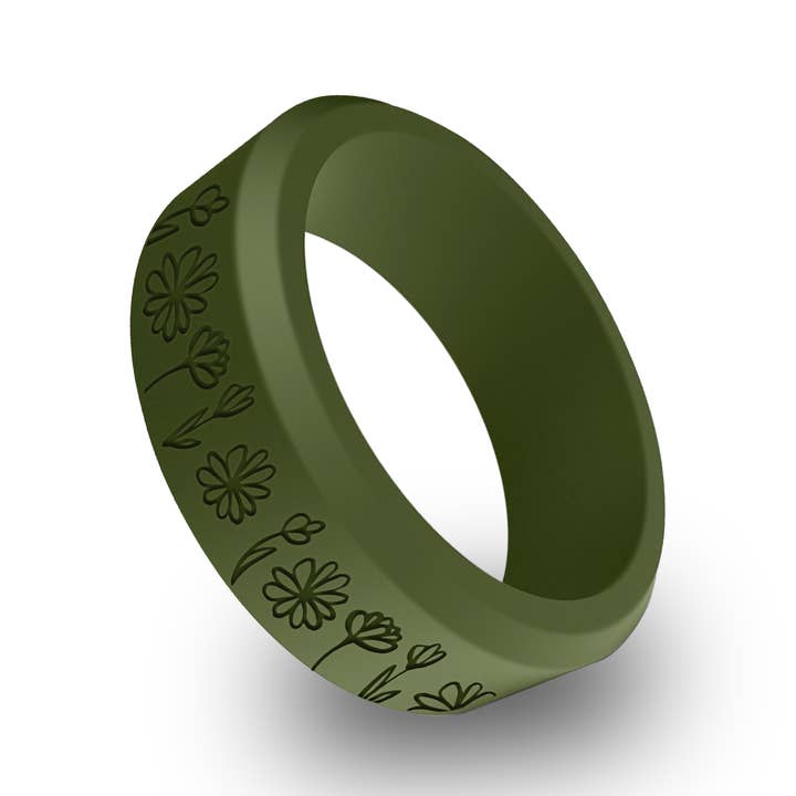 Flower/Nature Silicone Beveled Ring for wholesale by Wildfire Ring
