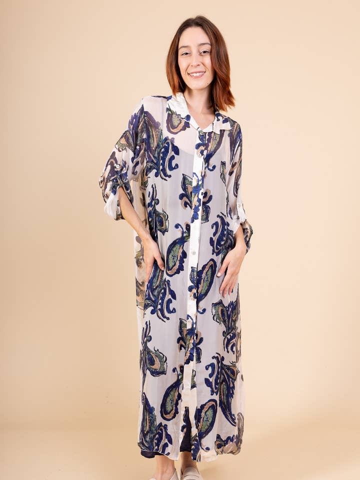 Silk shirt dress with paisley print 30492 for wholesale by Shyloh