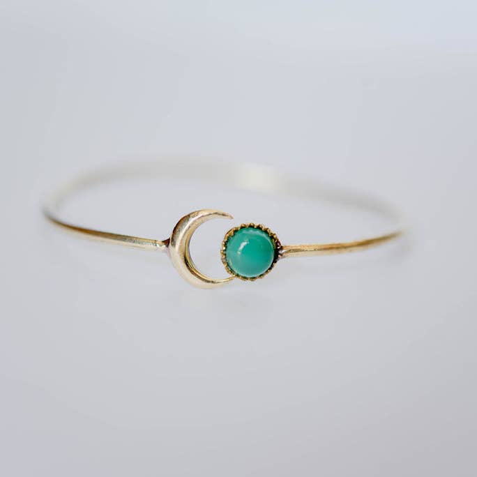 Bella Vita Jewelry - Wholesale Cuff Bracelet - Gemstone Sun and Moon Open Brass Bangle Bracelet