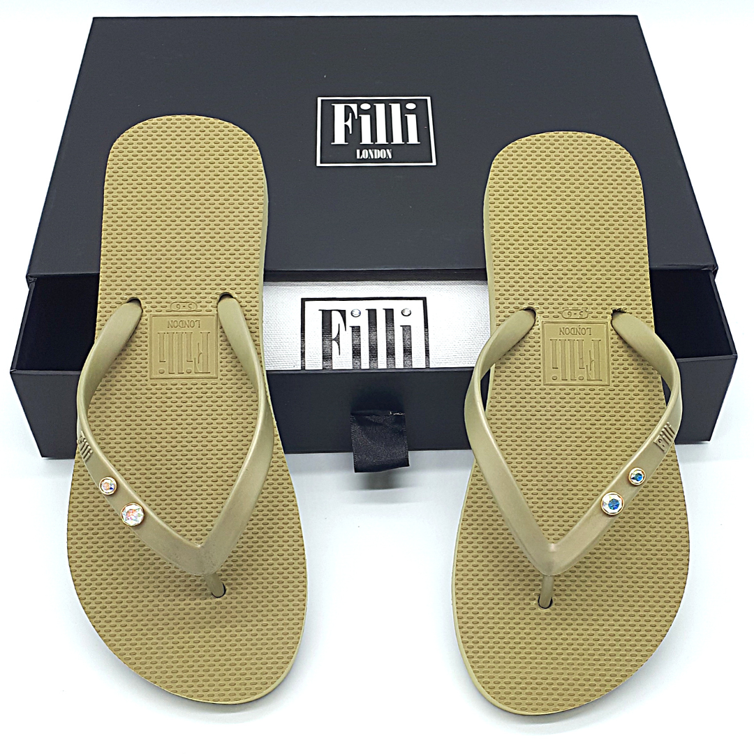 Filli London - Wholesale Flip Flops - Women's - Aurora Crystal Duo Luxury Flip Flops - Gold1