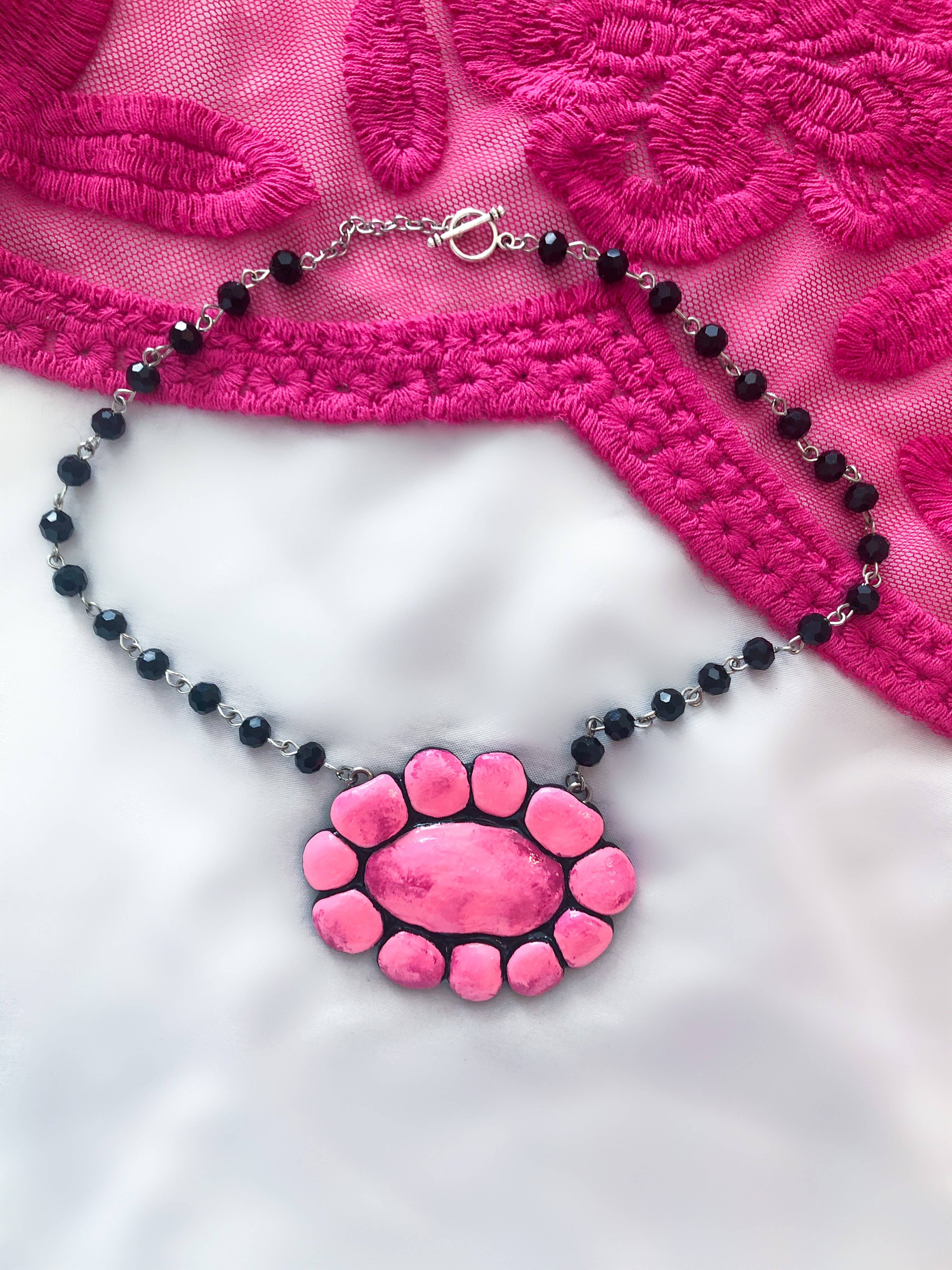 Nomadic Brunette - Wholesale Pendant/Charm Necklace - The Conifer Short Necklace- Pink Stone1
