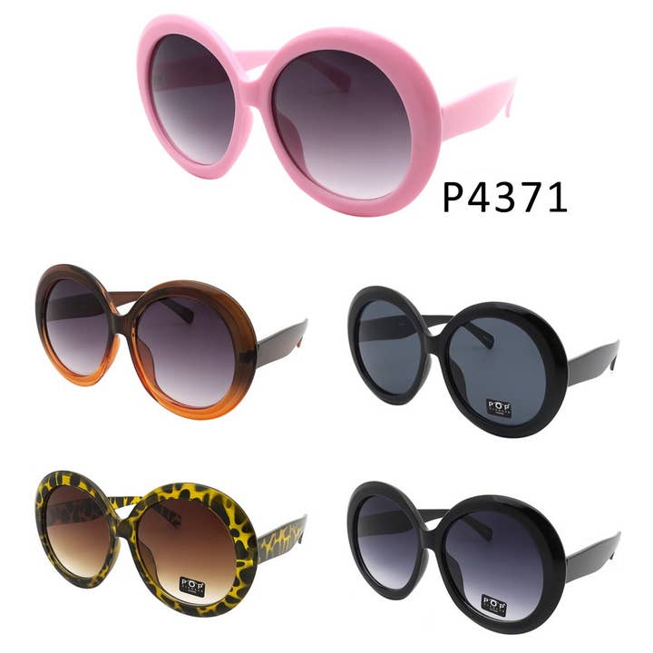 Retro oversized mode runde solbriller P4371 assorterede 6 stk. for engroshandel hos Pop Fashionwear Inc