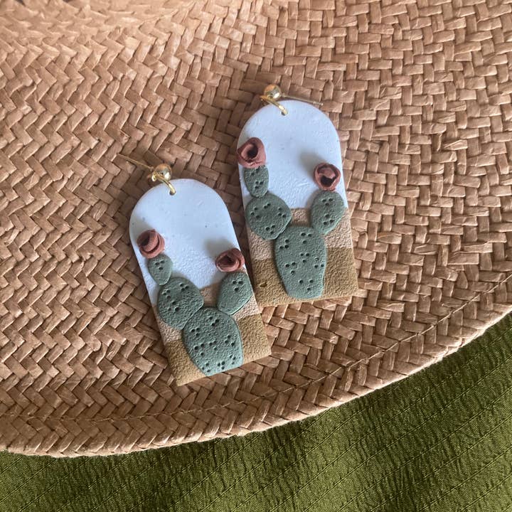 Terra Made - Wholesale Dangle Earrings - Desert cactus clay arch earring2