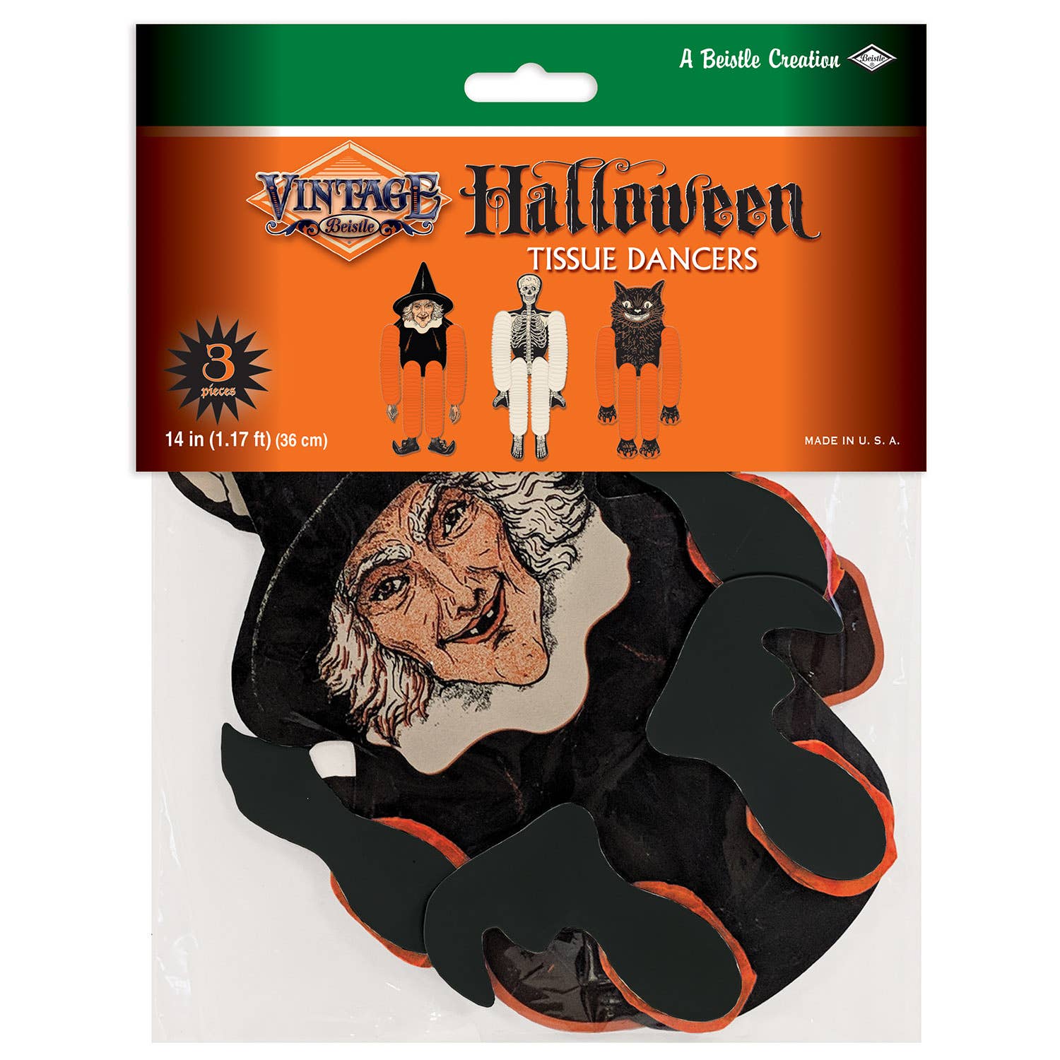 Beistle - Wholesale Decal - Party Decorations - Vintage Halloween Tissue Dancers 14". 3/pkg5