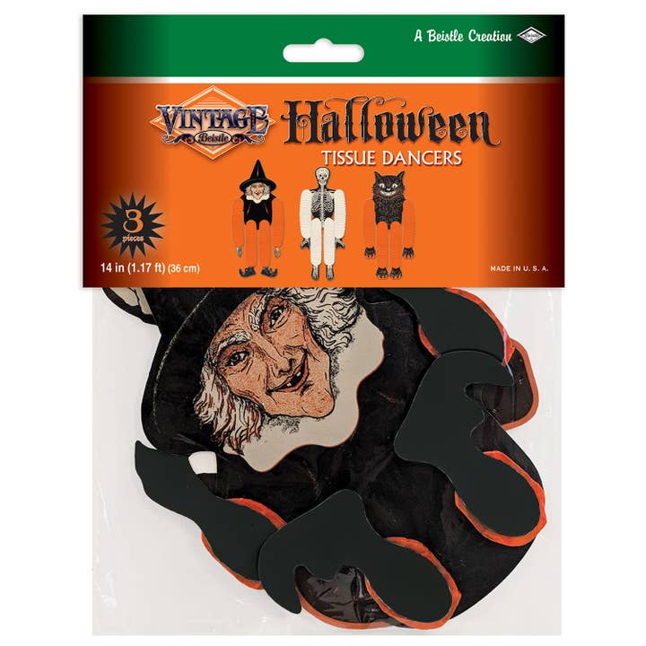 Beistle - Wholesale Decal - Party Decorations - Vintage Halloween Tissue Dancers 14". 3/pkg5