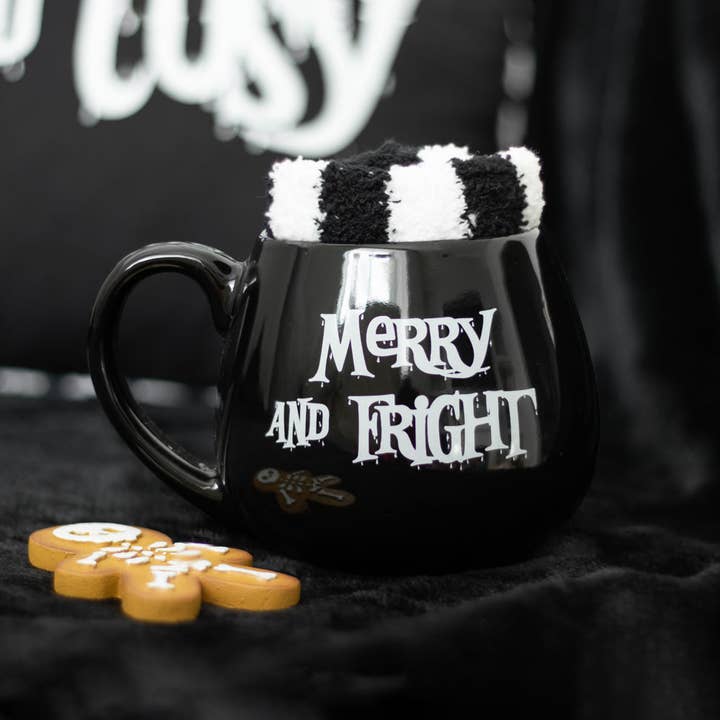 Merry and Fright Gothic Christmas Mug and Socks Set for wholesale by Something Different Wholesale