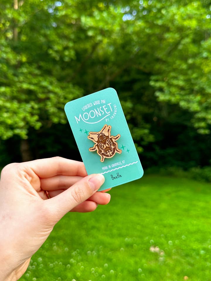 Beetle Wood Lapel Pin for wholesale by Moonset