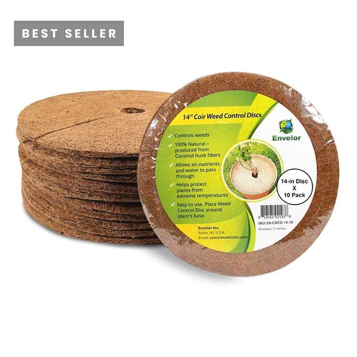 14 Inches Weed Control Discs Coco Tree Rings - 10 Pack for wholesale by Sol Living