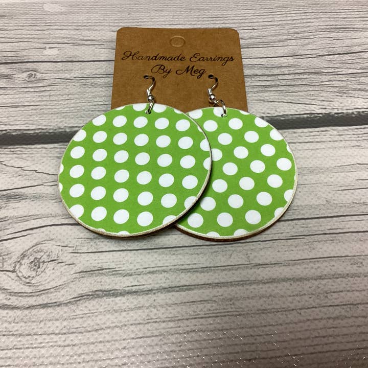 Lime Green Polkadot 2 inch for wholesale by Handmade Earrings By Meg