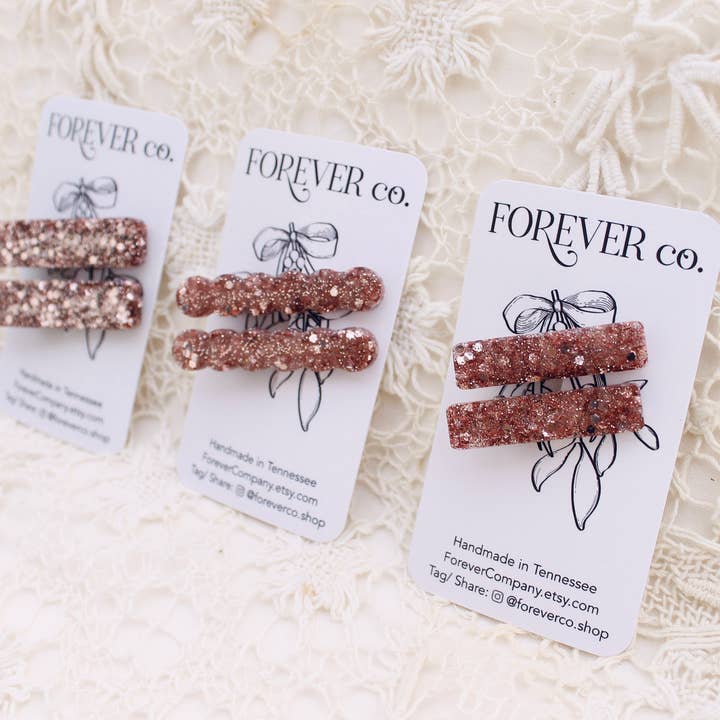 Rose Gold Hybrid Glitter Resin Hair Clips: Sparkle for wholesale by Forever Company