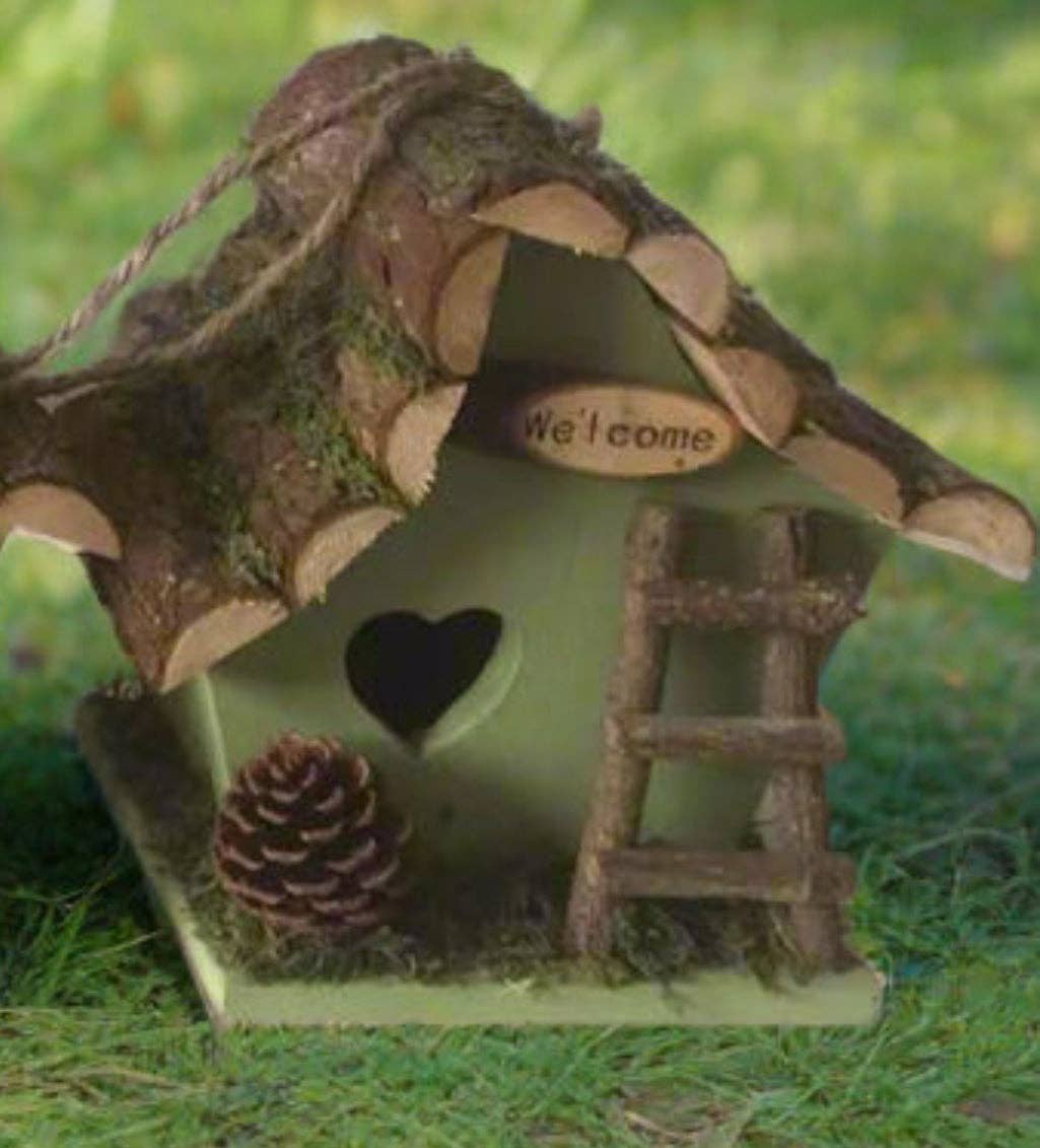 Marissa's Gifts - Wholesale Bird House - Handmade wooden coloured birdhouse hut with adorable heart shaped bird hole and ladder. The measurements are 17 x 11.5 x 17cm1