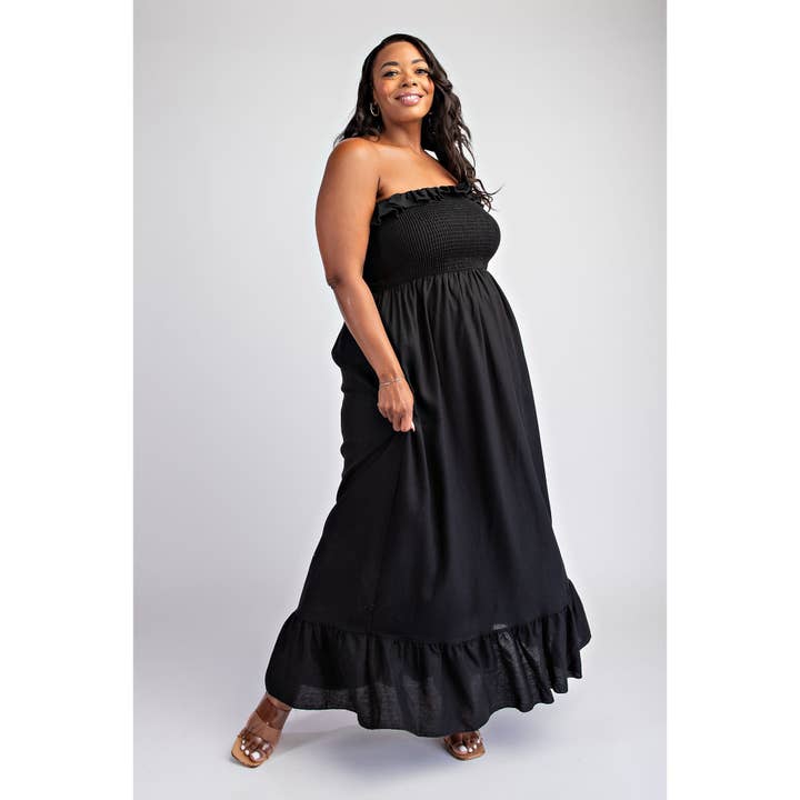 ROBE LONGUE SMOCKÉE SANS BRETELLES GRANDE TAILLE pour la vente par The Curve LA